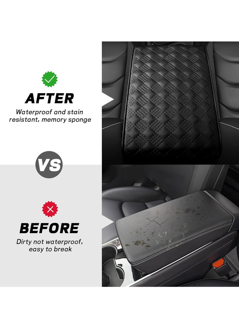 Car Armrest Cushion, 12.2×8.3 Leather Auto Memory Foam Center Console Pad with Storage Pocket, Waterproof  Anti-Scratch Elbow Pillow Armrest Seat Box Protector, Universal Fit