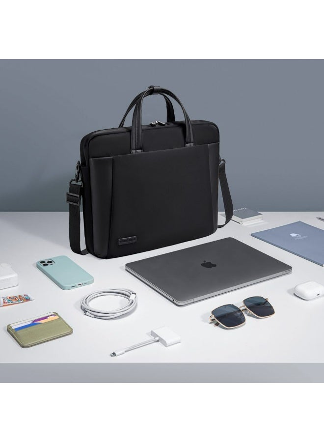 أركتيك هانتر حقيبة كمبيوتر محمول Arctic Hunter للمكتب مصنوعة من النايلون مقاس 15.6 بوصة وحقيبة كتف مقاومة للماء والصدمات ومقبض من الألياف الدقيقة وحزام كتف قابل للفصل وحقيبة عمل مبطنة للرجال والنساء، لون أسود - Image 4