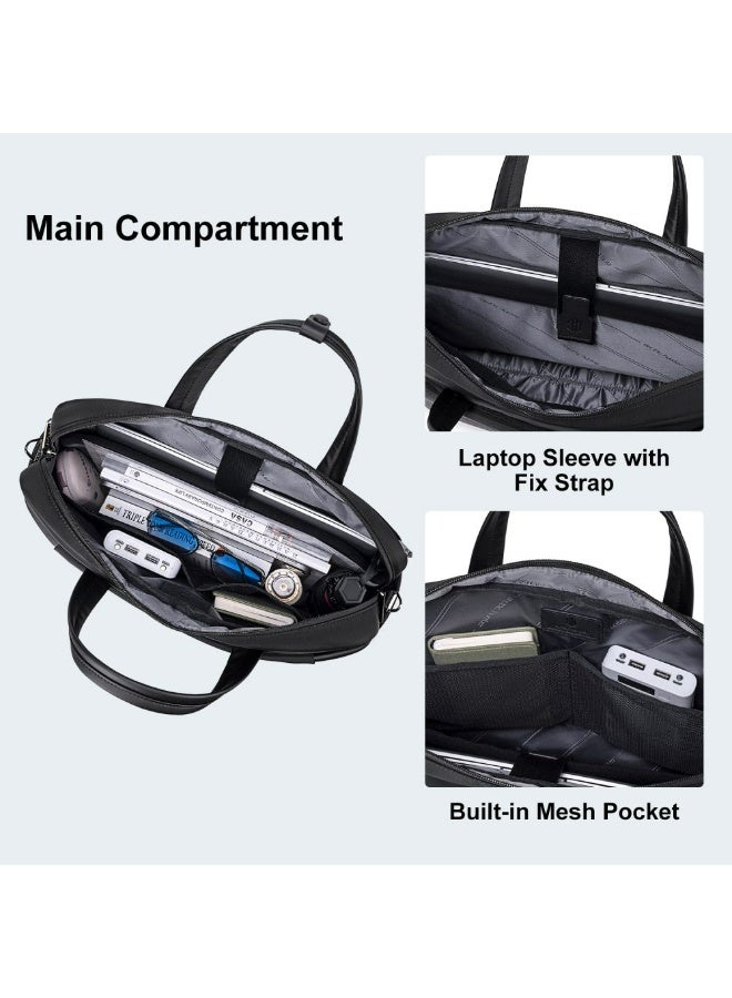 أركتيك هانتر حقيبة كمبيوتر محمول Arctic Hunter للمكتب مصنوعة من النايلون مقاس 15.6 بوصة وحقيبة كتف مقاومة للماء والصدمات ومقبض من الألياف الدقيقة وحزام كتف قابل للفصل وحقيبة عمل مبطنة للرجال والنساء، لون أسود - Image 5