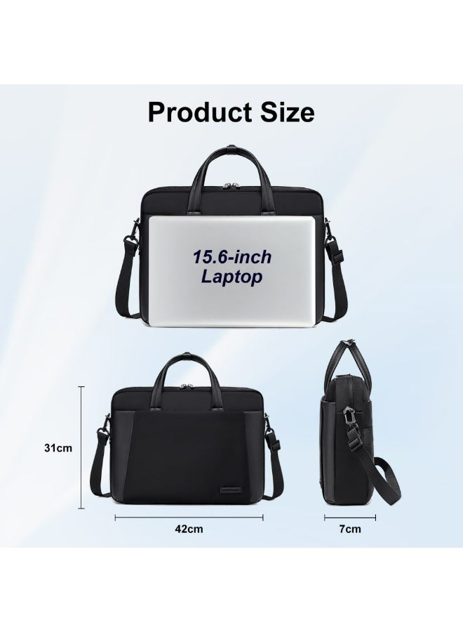 أركتيك هانتر حقيبة كمبيوتر محمول Arctic Hunter للمكتب مصنوعة من النايلون مقاس 15.6 بوصة وحقيبة كتف مقاومة للماء والصدمات ومقبض من الألياف الدقيقة وحزام كتف قابل للفصل وحقيبة عمل مبطنة للرجال والنساء، لون أسود - Image 3