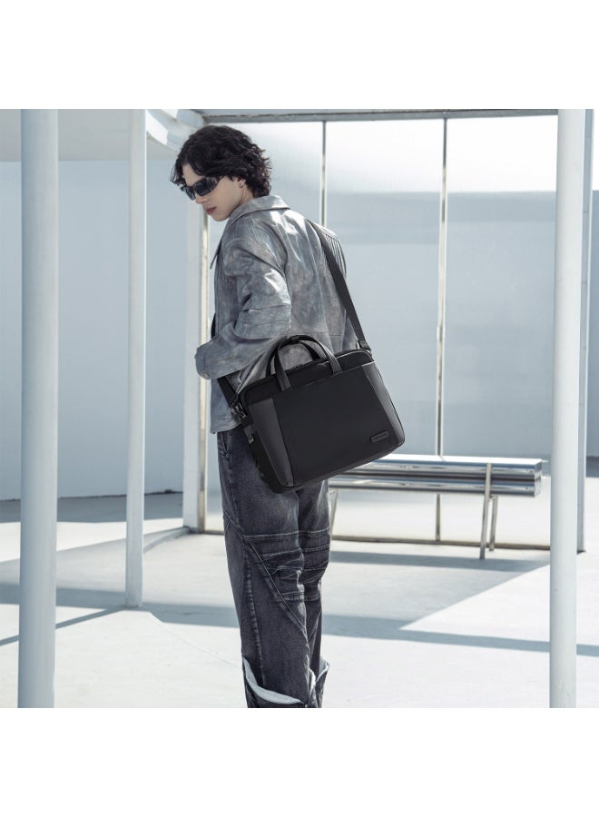 أركتيك هانتر حقيبة كمبيوتر محمول Arctic Hunter للمكتب مصنوعة من النايلون مقاس 15.6 بوصة وحقيبة كتف مقاومة للماء والصدمات ومقبض من الألياف الدقيقة وحزام كتف قابل للفصل وحقيبة عمل مبطنة للرجال والنساء، لون أسود - Image 2