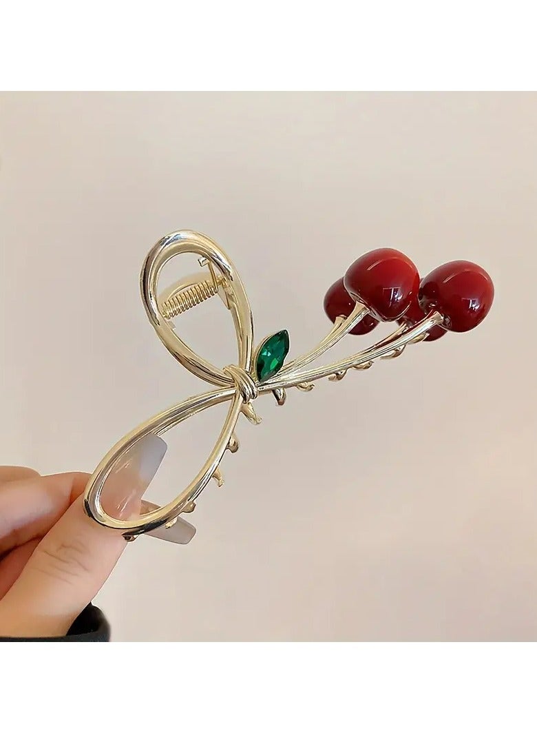 Goolsky 1 قطعة مشبك شعر مزدوج الجوانب على شكل قوس من سبائك الكرز للنساء، مشبك سمكة القرش اليومي، ربطة قوس ورقة خضراء، إكسسوار شعر فاخر، لطيف وجميل، بطاقة شعر متعددة الاستخدامات، زينة شعر - Image 1