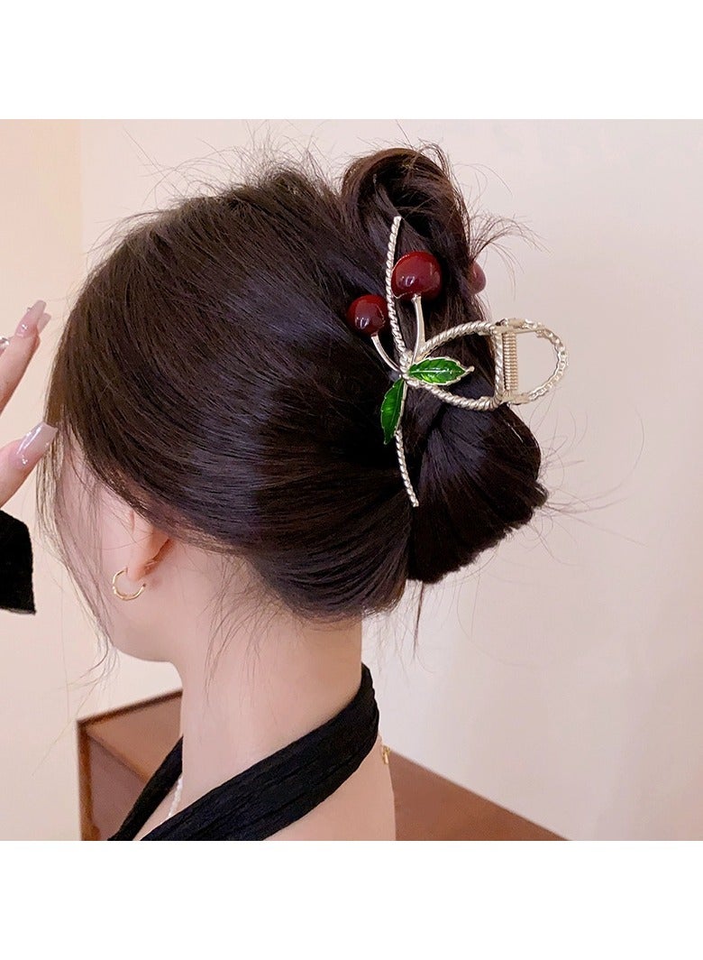 Goolsky 1 قطعة مشبك شعر مزدوج الجوانب على شكل قوس من سبائك الكرز للنساء، مشبك سمكة القرش اليومي، ربطة قوس ورقة خضراء، إكسسوار شعر فاخر، لطيف وجميل، بطاقة شعر متعددة الاستخدامات، زينة شعر - Image 2