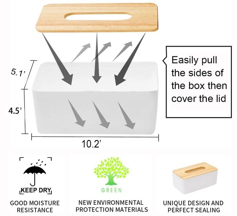 Apidian Tissue Storage Box Home Decor Living Room Tissue Boxes Paper Towel Tissue Case Cover, Office, Car, Bathroom| 21 x 12.5 x 9.5 Cm |Wood, Plastic (2, White) - Image 3