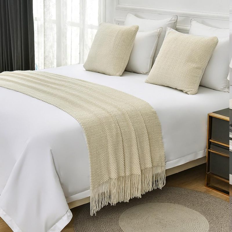 King Size Bed Runner: 65X180cm White Double-Layered Fabric - Double Perimeter Stitching Luxury Bed Runner for Hotel Home Bedroom Sofa Table Car Seat Decor - Image 2