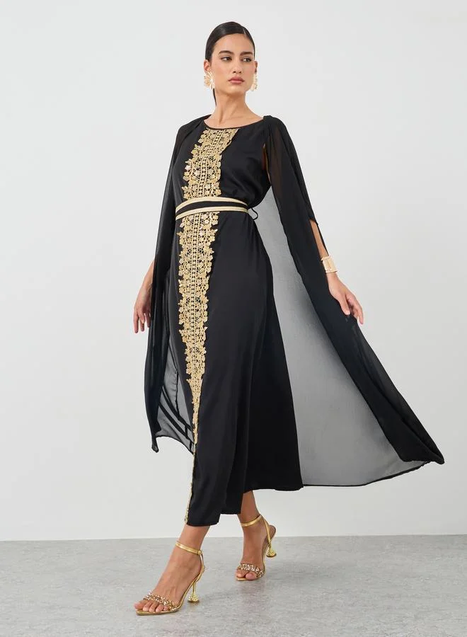 Take Two Take Two Women Lace Detail Maxi Dress with Open Front Kimono Set