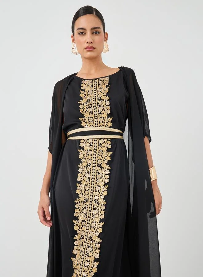 Take Two Take Two Women Lace Detail Maxi Dress with Open Front Kimono Set
