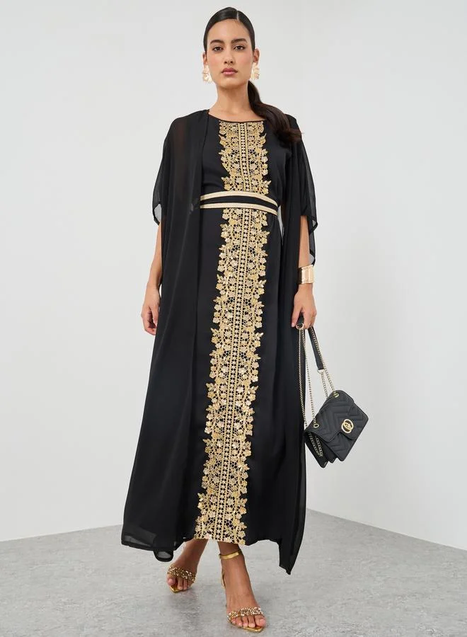 Take Two Take Two Women Lace Detail Maxi Dress with Open Front Kimono Set