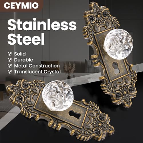 CEYMIO Vintage Dummy Door Knob Interior 2 Pack Crystal Glass Door Knobs Antique Bronze Cabinet Knobs Keyless Decorative Hallway Closet Door Pulls Dresser Handles - Image 3