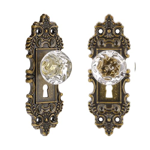 CEYMIO Vintage Dummy Door Knob Interior 2 Pack Crystal Glass Door Knobs Antique Bronze Cabinet Knobs Keyless Decorative Hallway Closet Door Pulls Dresser Handles - Image 1