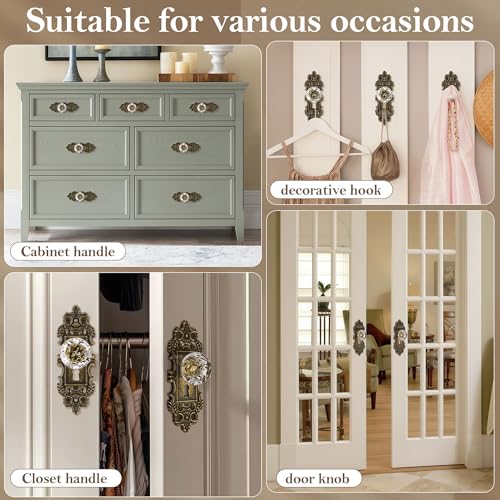 CEYMIO Vintage Dummy Door Knob Interior 2 Pack Crystal Glass Door Knobs Antique Bronze Cabinet Knobs Keyless Decorative Hallway Closet Door Pulls Dresser Handles - Image 4