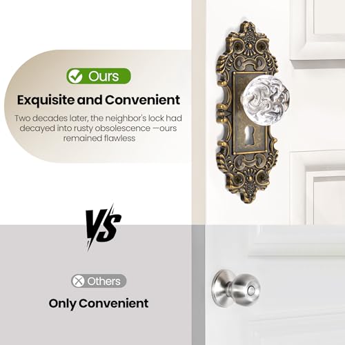 CEYMIO Vintage Dummy Door Knob Interior 2 Pack Crystal Glass Door Knobs Antique Bronze Cabinet Knobs Keyless Decorative Hallway Closet Door Pulls Dresser Handles - Image 5
