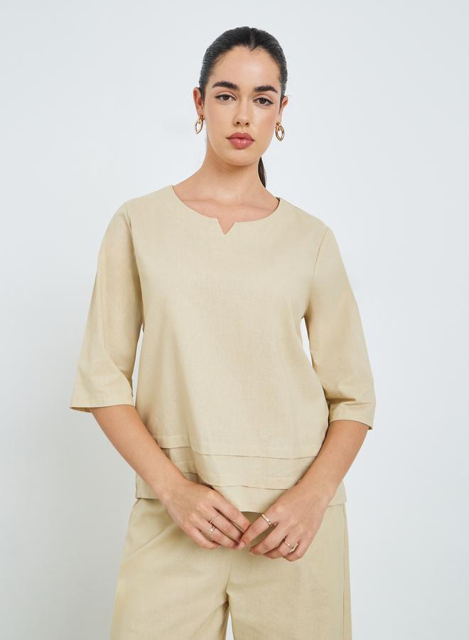 أميرة طقم من بلوزة بطيات وبنطال واسع محتشم - Image 2