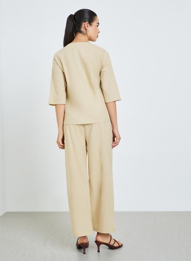 أميرة طقم من بلوزة بطيات وبنطال واسع محتشم - Image 5