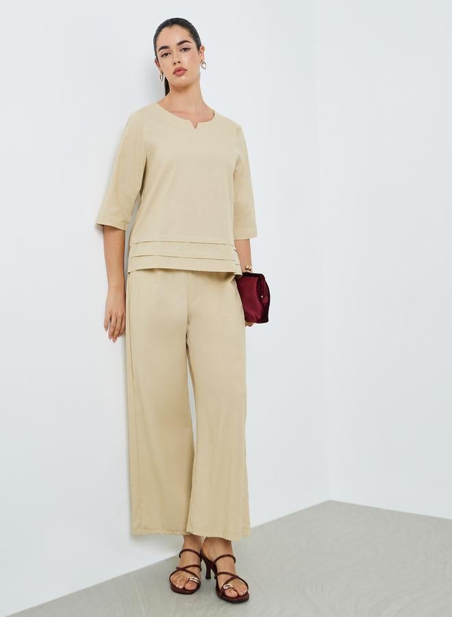 أميرة طقم من بلوزة بطيات وبنطال واسع محتشم - Image 1