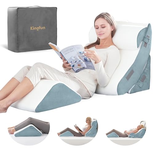 Kingfun 4PCS Orthopedic Bed Wedge Pillow Set for Headboard Post Surgery Memory Foam Support Pillows for Back Neck and Leg Pain Relief Adjustable Triangle Pillow Acid Reflux Anti Snoring GERD - Image 2