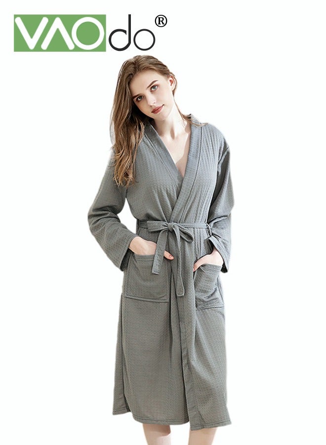فاو دو رداء حمام نسائي من نسيج الوافل، رداء كيمونو خفيف فائق الامتصاص، ملابس منزلية لطيفة على البشرة، ثوب نوم مناسب للحمام والفندق والمنتجع الصحي والسباحة، رمادي - Image 1