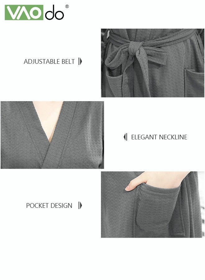 فاو دو رداء حمام نسائي من نسيج الوافل، رداء كيمونو خفيف فائق الامتصاص، ملابس منزلية لطيفة على البشرة، ثوب نوم مناسب للحمام والفندق والمنتجع الصحي والسباحة، رمادي - Image 2