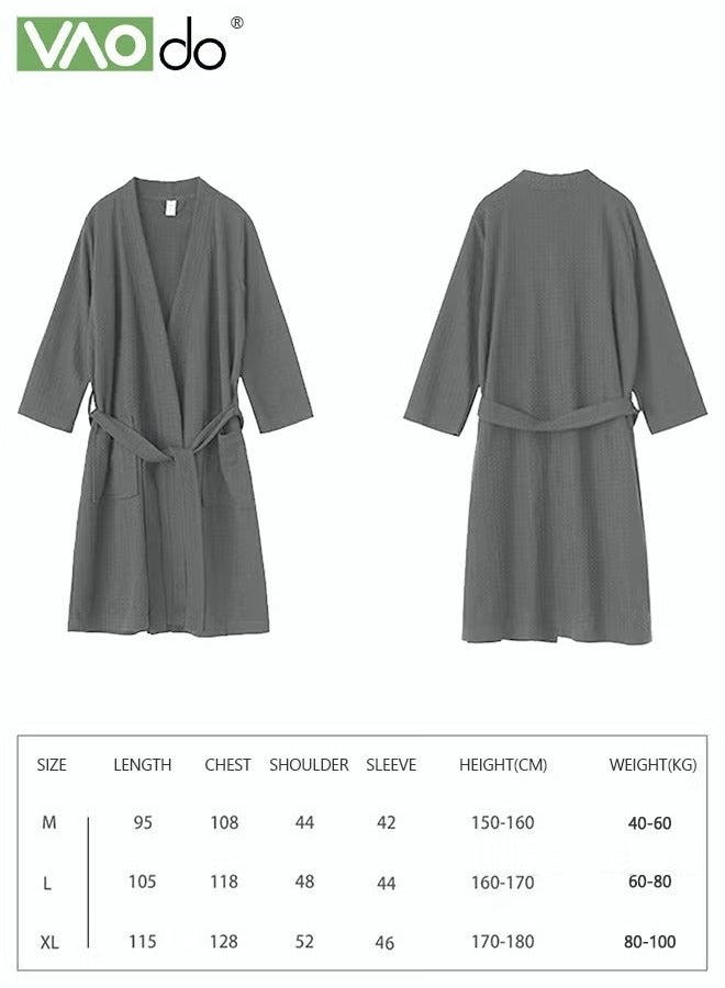 فاو دو رداء حمام نسائي من نسيج الوافل، رداء كيمونو خفيف فائق الامتصاص، ملابس منزلية لطيفة على البشرة، ثوب نوم مناسب للحمام والفندق والمنتجع الصحي والسباحة، رمادي - Image 5