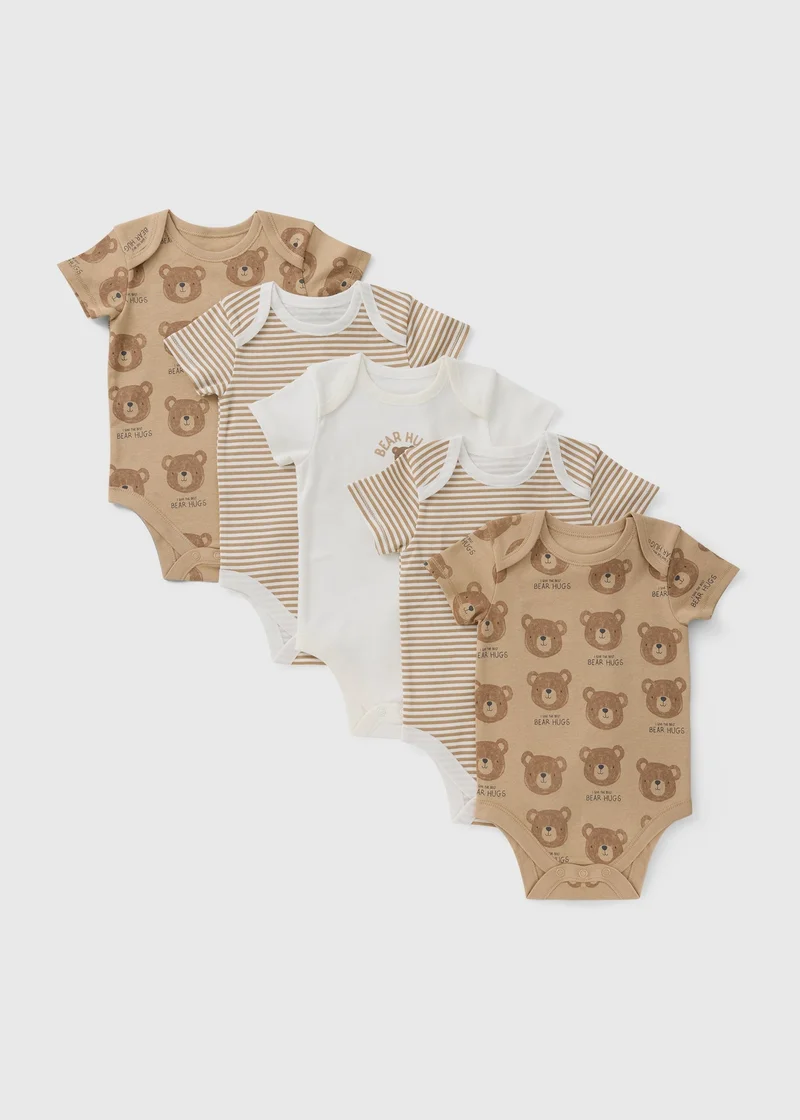 Matalan 5 Pack Baby Brown Bear Bodysuits