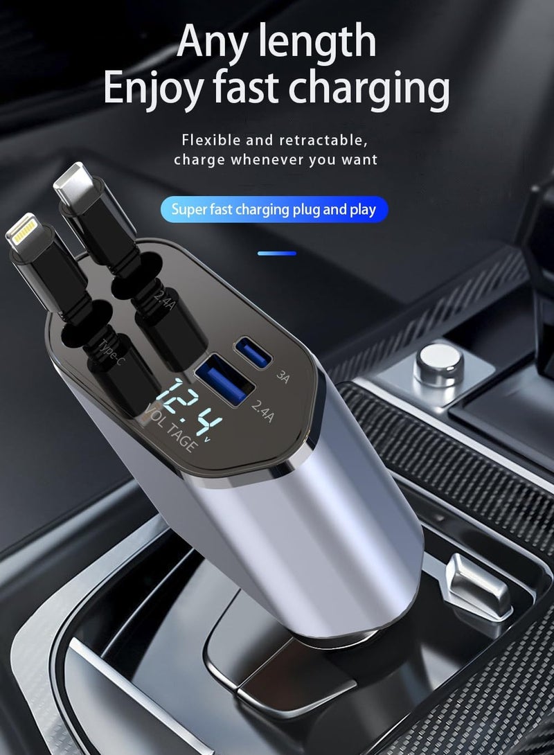 Generic 4-in-1 120W Fast Car Charger with Retractable Charging Cable,Fast Car Charger with Extendable 80cm Cable, Car Charger Fast Charging,USB & Type-C Ports - Compatibility for Phone 16/15/14/13/12/11, More -Adjustable 180° Plug, Tangle-Free Design, Ideal For Dashboard Mounting, Car Charger Fast Charge  - Image 2