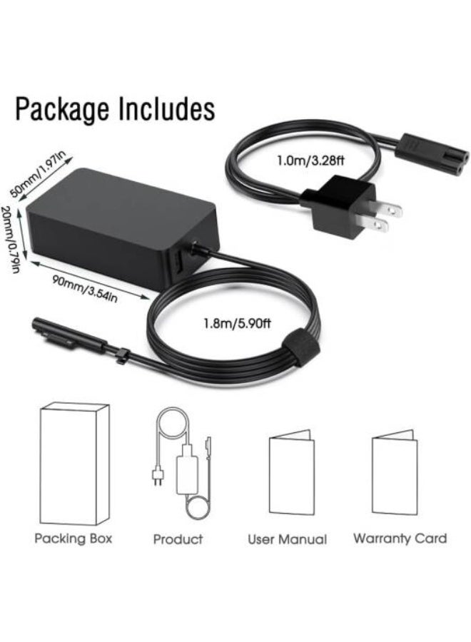 Terabyte 44W Charger For Microsoft 15V 2.58A Laptop Adapter Microsoft Surface Pro 6 Pro 7 Pro 4 Pro 3 Pro X Model 1800 1625 with UK Plug Cable - Image 2