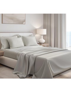 Arabest 4-Piece Breathable Bedding Set - Hypoallergenic Microfiber Bed Sheet & Fitted Sheet with Pillowcases | Solid Gray 230x250cm | Hotel-Grade Bed Linens for Home, Rental & Hospitality Use  - Image 1