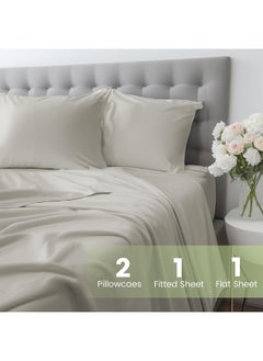 Arabest 4-Piece Breathable Bedding Set - Hypoallergenic Microfiber Bed Sheet & Fitted Sheet with Pillowcases | Solid Gray 230x250cm | Hotel-Grade Bed Linens for Home, Rental & Hospitality Use  - Image 2