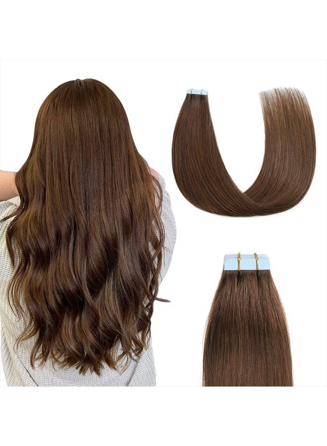 Sunya Tape in Hair Extensions Human Hair 20 inches Silky Straight Remy Human Hair Seamless Skin Weft Tape in Extensions 20 inches #4 Chocolate Brown 50 Gram 20Pcs/Pack Thick Hair - Image 1