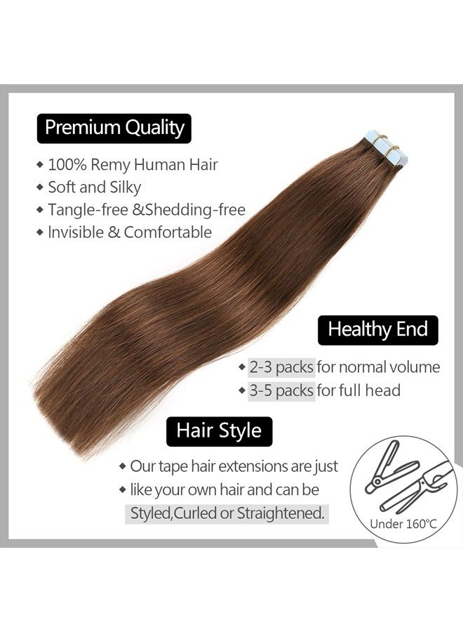 Sunya Tape in Hair Extensions Human Hair 20 inches Silky Straight Remy Human Hair Seamless Skin Weft Tape in Extensions 20 inches #4 Chocolate Brown 50 Gram 20Pcs/Pack Thick Hair - Image 2