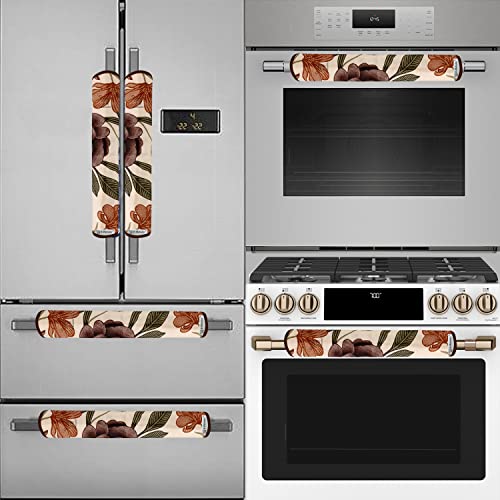 E-Retailer® Polyester 3-Layered Fridge Handle Cover Set of 2Pcs. For Refrigerator and Microwave oven (Color -Brown Floral, Size -12x6 Inches) - Image 3