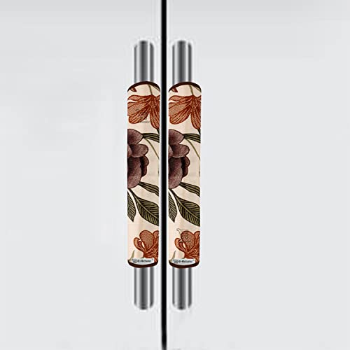 E-Retailer® Polyester 3-Layered Fridge Handle Cover Set of 2Pcs. For Refrigerator and Microwave oven (Color -Brown Floral, Size -12x6 Inches) - Image 1