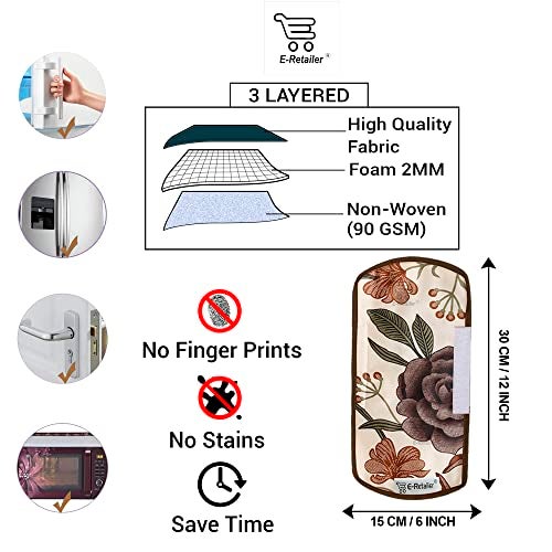 E-Retailer® Polyester 3-Layered Fridge Handle Cover Set of 2Pcs. For Refrigerator and Microwave oven (Color -Brown Floral, Size -12x6 Inches) - Image 2