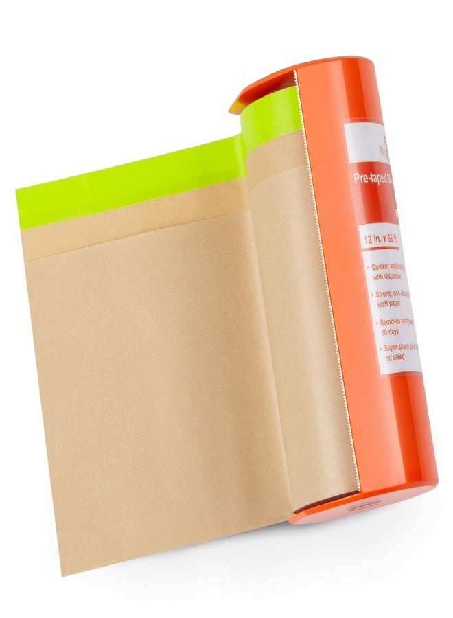 Tangibay Pre-Taped Masking Paper with Dispenser - 12" x 66' Painters Paper and Tape for Painting House, Auto Body, Cars - Image 1