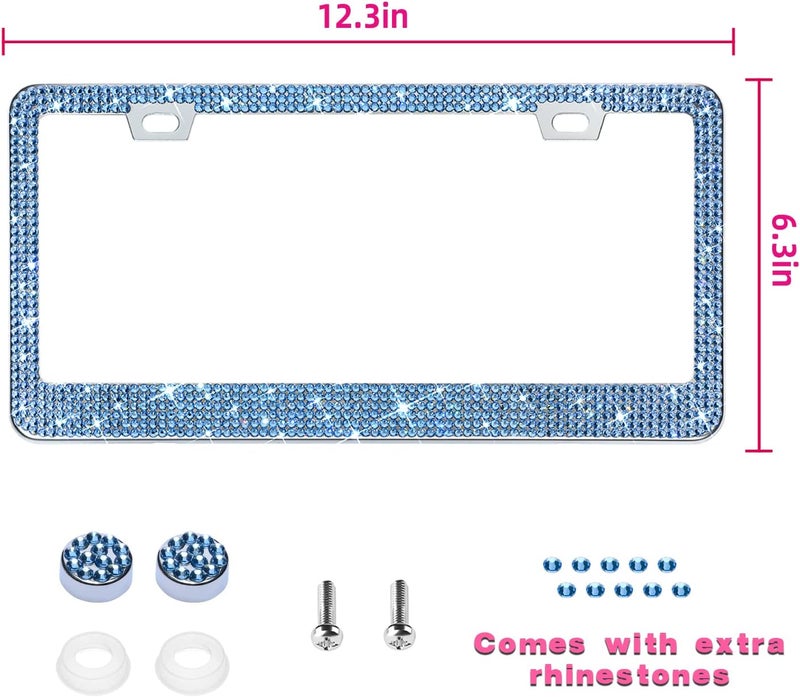 OKLPF Bling License Plate Frame for Women - Sparkly Light Blue Rhinestone Frame with Glitter Diamond Box - Image 2