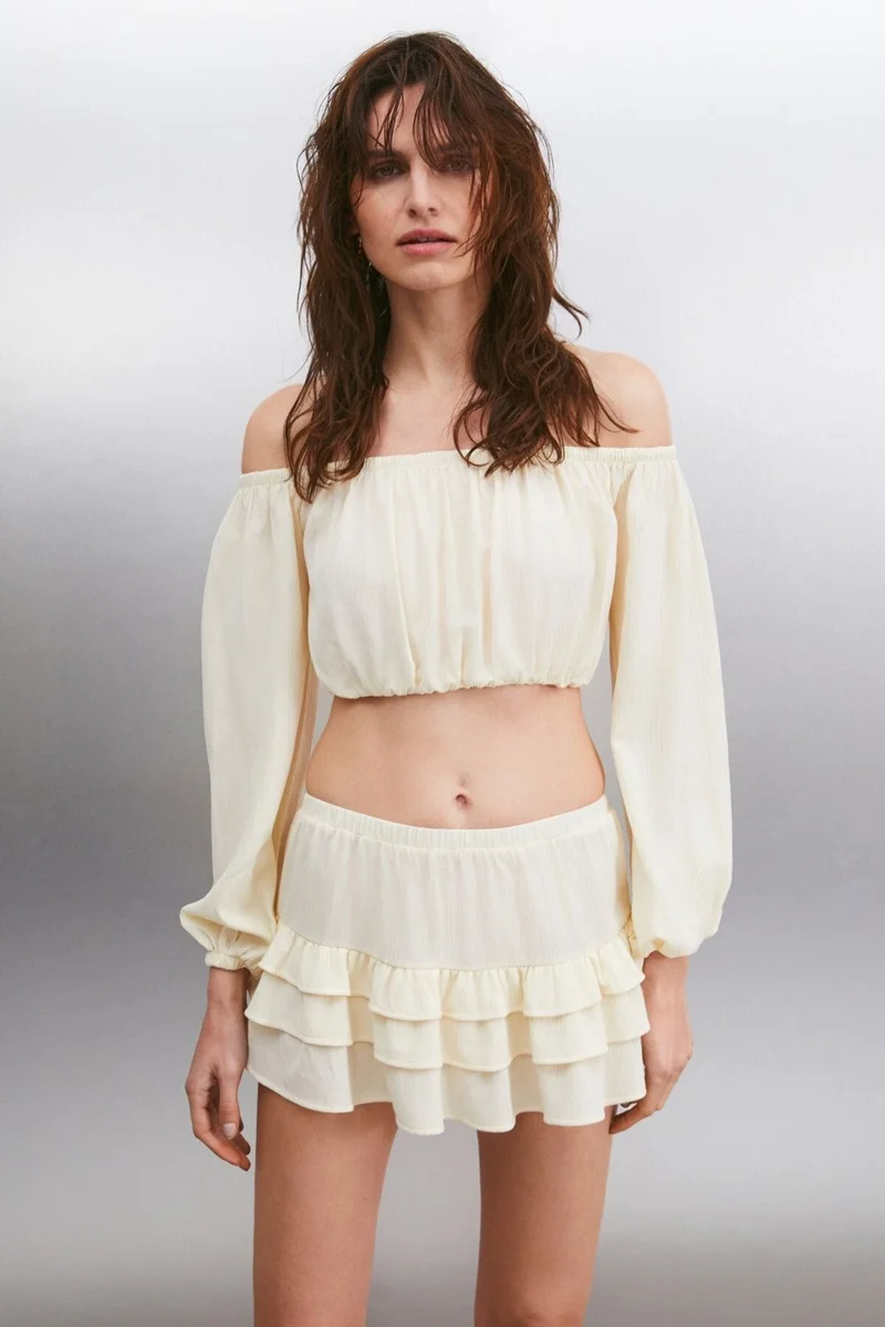 جريميلانج Calanthe Women's Open Shoulder Long Sleeve Ecru Bustier