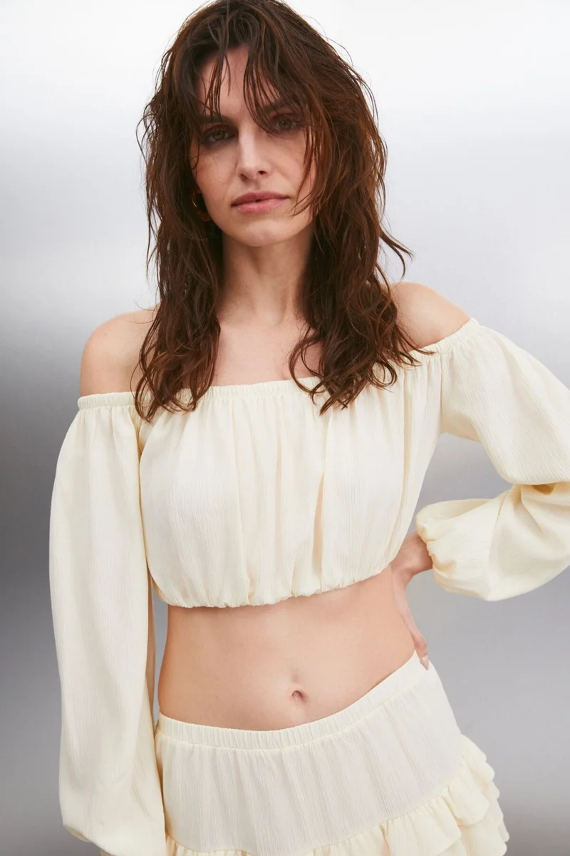 جريميلانج Calanthe Women's Open Shoulder Long Sleeve Ecru Bustier