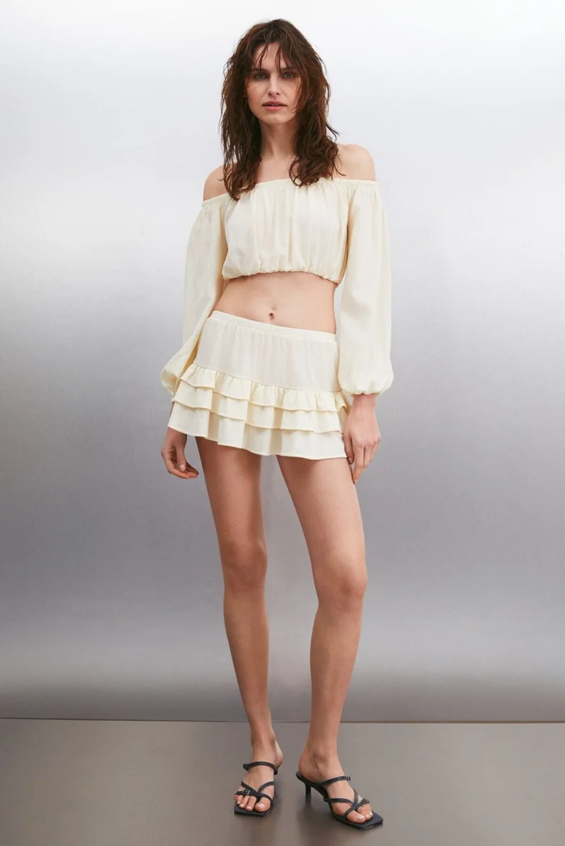 جريميلانج Calanthe Women's Open Shoulder Long Sleeve Ecru Bustier