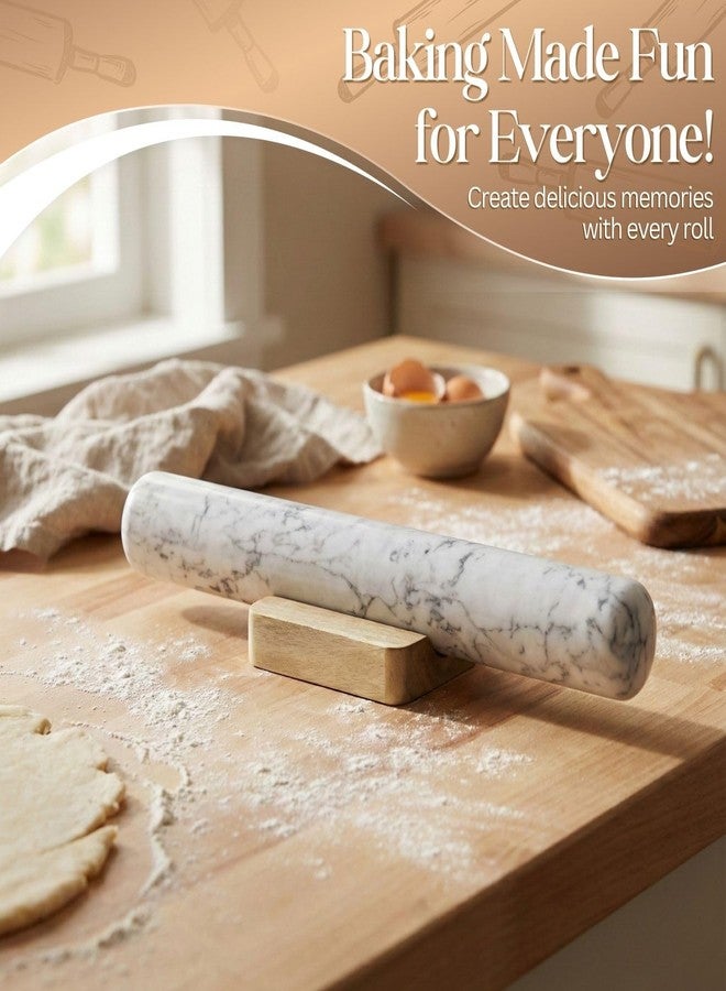 Flexzion French Rolling Pin, 12 Inch White Marble Rolling Pins for Baking with Wooden Base Holder Stand - Non-Stick Baking Roller for Baking Fondant, Crust, Pastry, Cookies, Pizza, Pasta - Image 5