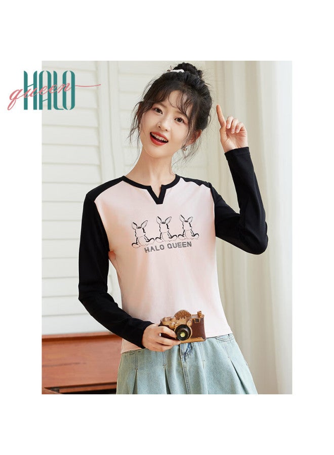 HALOQUEEN Halo Queen Long-sleeve T-shirt For Women, Wilderness Maillard Style Spring And Autumn Raglan Sleeve Rabbit Base Shirt Casual New Product H143t2017 - Image 5
