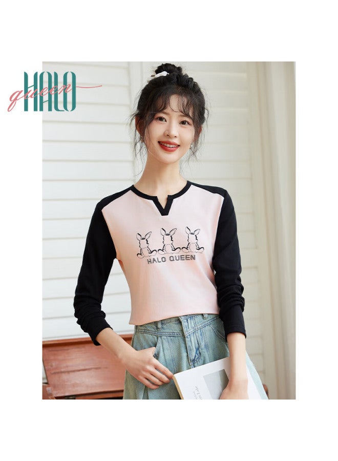 HALOQUEEN Halo Queen Long-sleeve T-shirt For Women, Wilderness Maillard Style Spring And Autumn Raglan Sleeve Rabbit Base Shirt Casual New Product H143t2017 - Image 3
