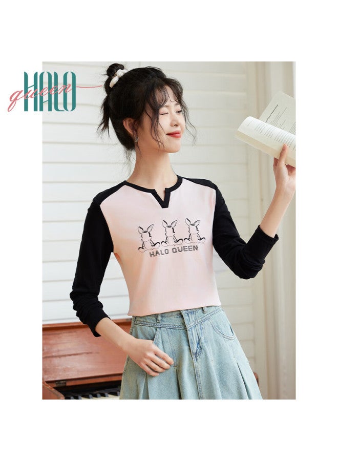 HALOQUEEN Halo Queen Long-sleeve T-shirt For Women, Wilderness Maillard Style Spring And Autumn Raglan Sleeve Rabbit Base Shirt Casual New Product H143t2017 - Image 4