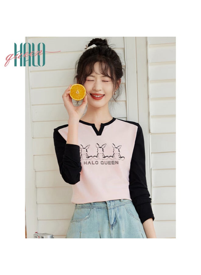 HALOQUEEN Halo Queen Long-sleeve T-shirt For Women, Wilderness Maillard Style Spring And Autumn Raglan Sleeve Rabbit Base Shirt Casual New Product H143t2017 - Image 2