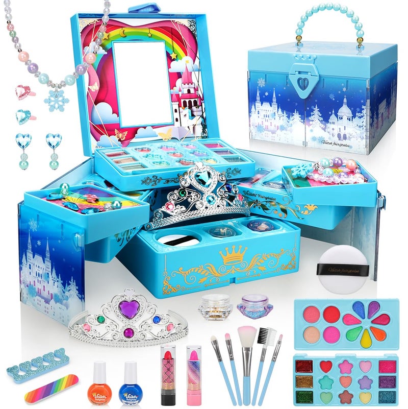 Givzan Kids Makeup Kit for Girl Frozen Toys for Makeup Sets Princess Toys Real Washable Cosmetic Set with Mirror Play Make Up Birthday Gifts for 5 6 7 8 9 10 11 12 Years Old Kid - Image 3