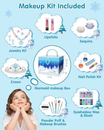 Givzan Kids Makeup Kit for Girl Frozen Toys for Makeup Sets Princess Toys Real Washable Cosmetic Set with Mirror Play Make Up Birthday Gifts for 5 6 7 8 9 10 11 12 Years Old Kid - Image 5