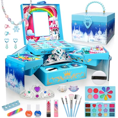 Givzan Kids Makeup Kit for Girl Frozen Toys for Makeup Sets Princess Toys Real Washable Cosmetic Set with Mirror Play Make Up Birthday Gifts for 5 6 7 8 9 10 11 12 Years Old Kid - Image 1