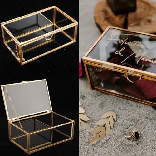 HighFree Vintage Glass Box with Lid - Clear Jewelry Glass Display Box Keepsake Box - Home Decor Decorative Box for Trinket Rings Bracelet (Gold, X-Small) - Image 3