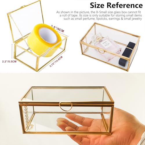 HighFree Vintage Glass Box with Lid - Clear Jewelry Glass Display Box Keepsake Box - Home Decor Decorative Box for Trinket Rings Bracelet (Gold, X-Small) - Image 2