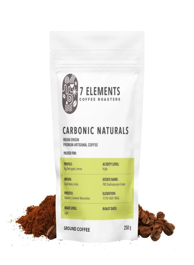 7 Elements Coffee Roasters Carbonic Naturals Ground Coffee - 250 g (Pack of 1) | Light Roast (Espresso, Moka Pot Grind) | 100% Arabica Freshly Roasted Coffee Grounds | Rich Flavorful Coffee - Image 1