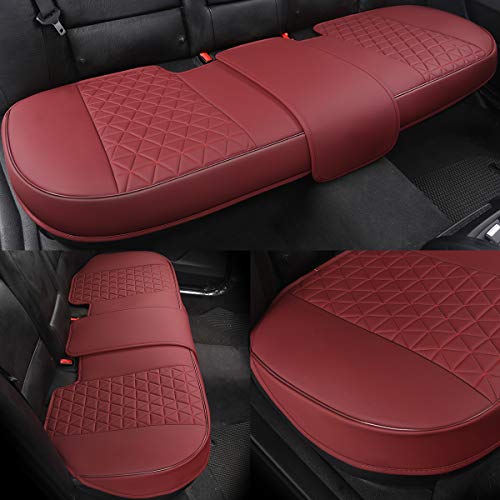 Black Panther Luxury PU Leather Rear Car Seat Cover Adjustable Length (49-55'') Back Seat Protector Fits 90% Vehicles (Sedan SUV Truck), for Seat Bottom Only,Triangle Quilting Design,Wine Red - Image 2